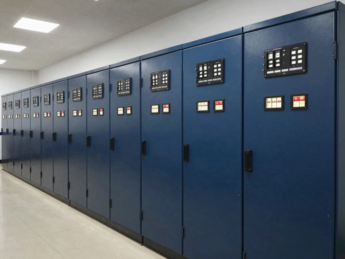 Industrial control panel with clean, organized wiring and subtle