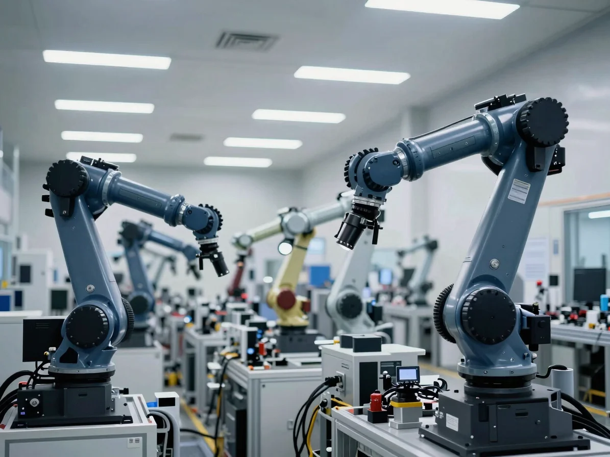 Interior of a modern, high-tech manufacturing facility, robotic a